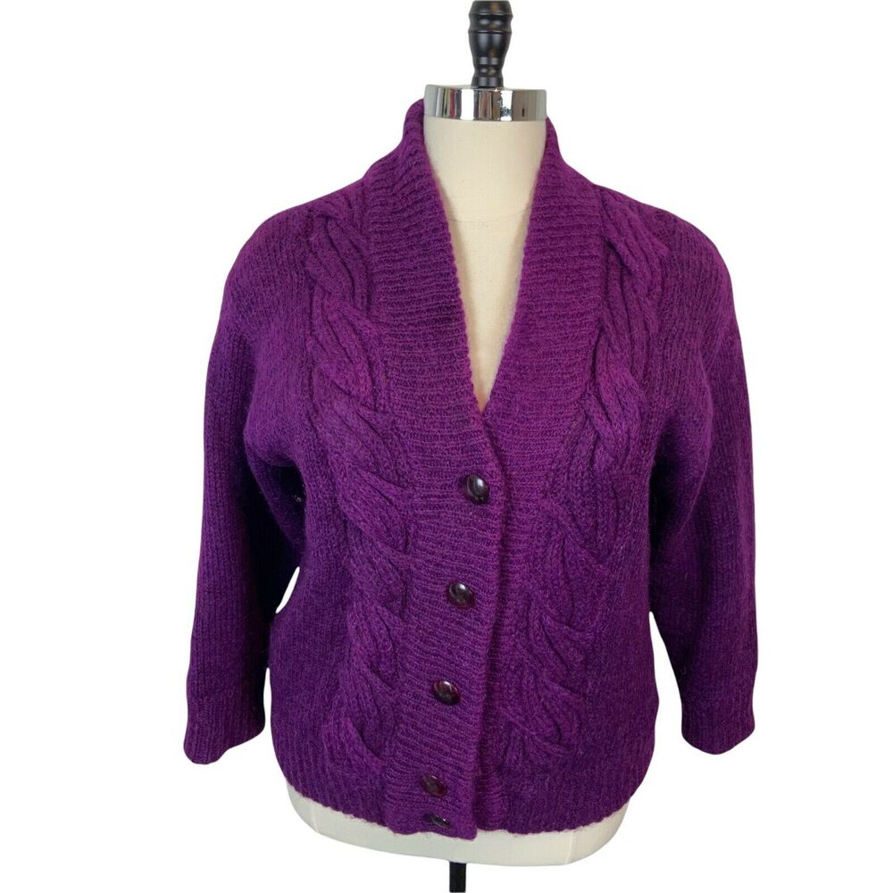 Cardigan Sweater Vintage Zhenniao Women's Purple Long Sleeve Size XL-2X